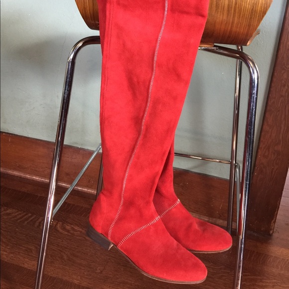 Free People Shoes - Free People Over the Knee Red Suede Boots-Size 39